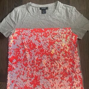 DKNY GREY PINK SEQUIN TEE SMALL